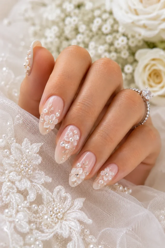 3D Floral Bridal Nails