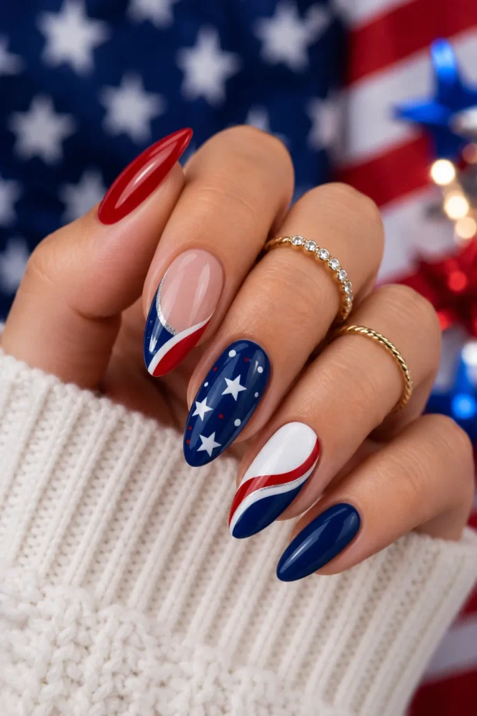 Almond Shape Patriotic Nails