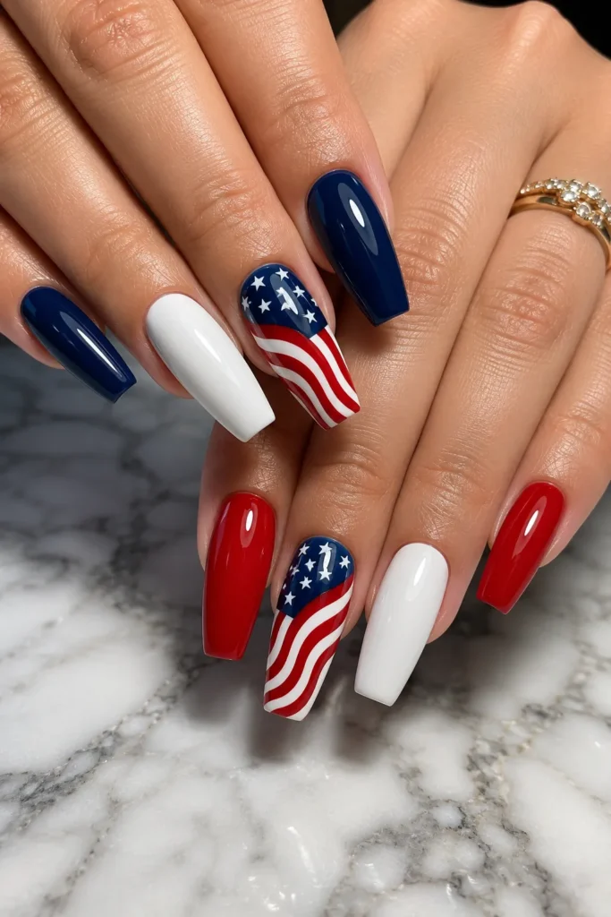 American Flag Accent Nails