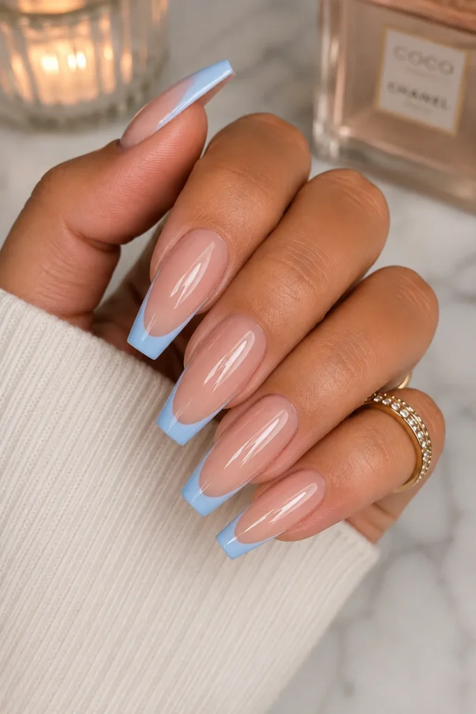 Baby Blue French Tip Nails
