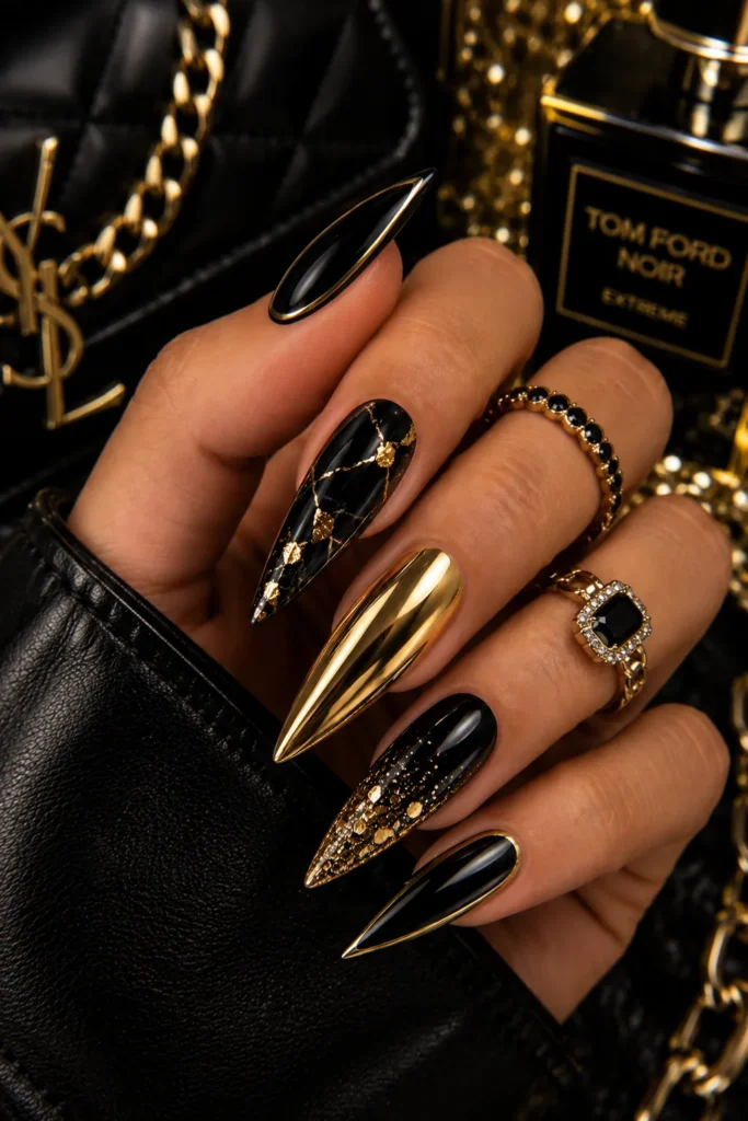 Black and Gold Luxe Nails