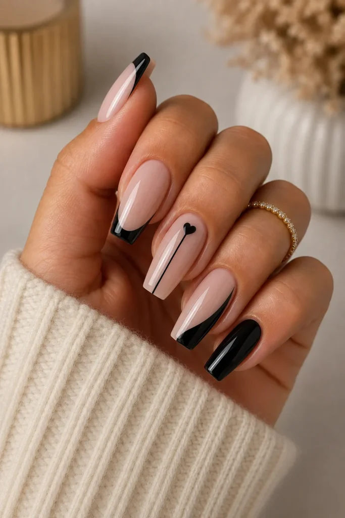 Black and Nude Contrast Nails