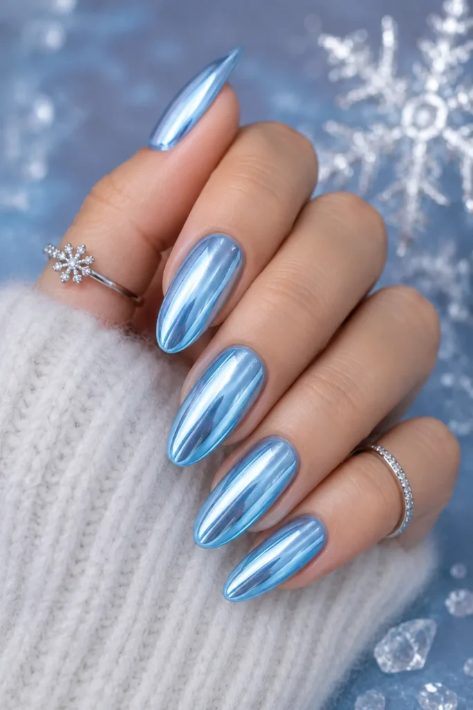 Blue Ice Metallic Chrome Nails