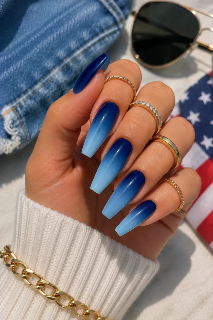 Blue Ombre Coffin Nails