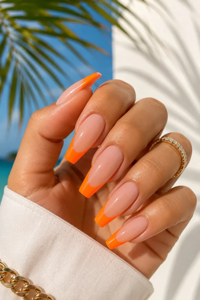 Bright Orange Neon French Tips