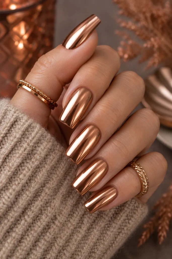 Bronze Chrome Square Nails