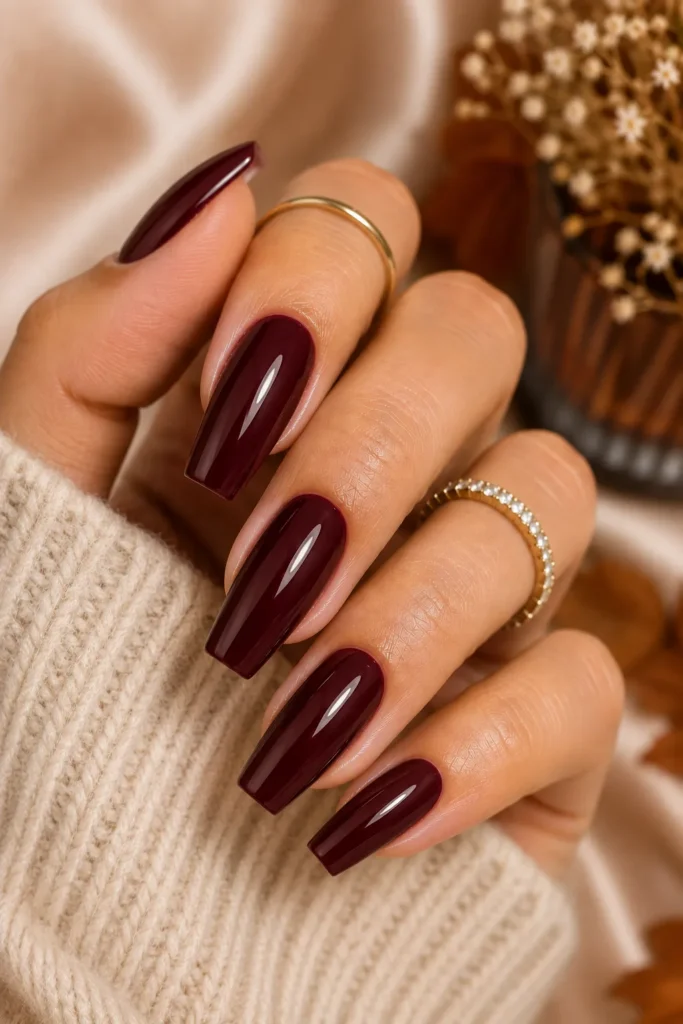 Burgundy Fall Tapered Square Nails