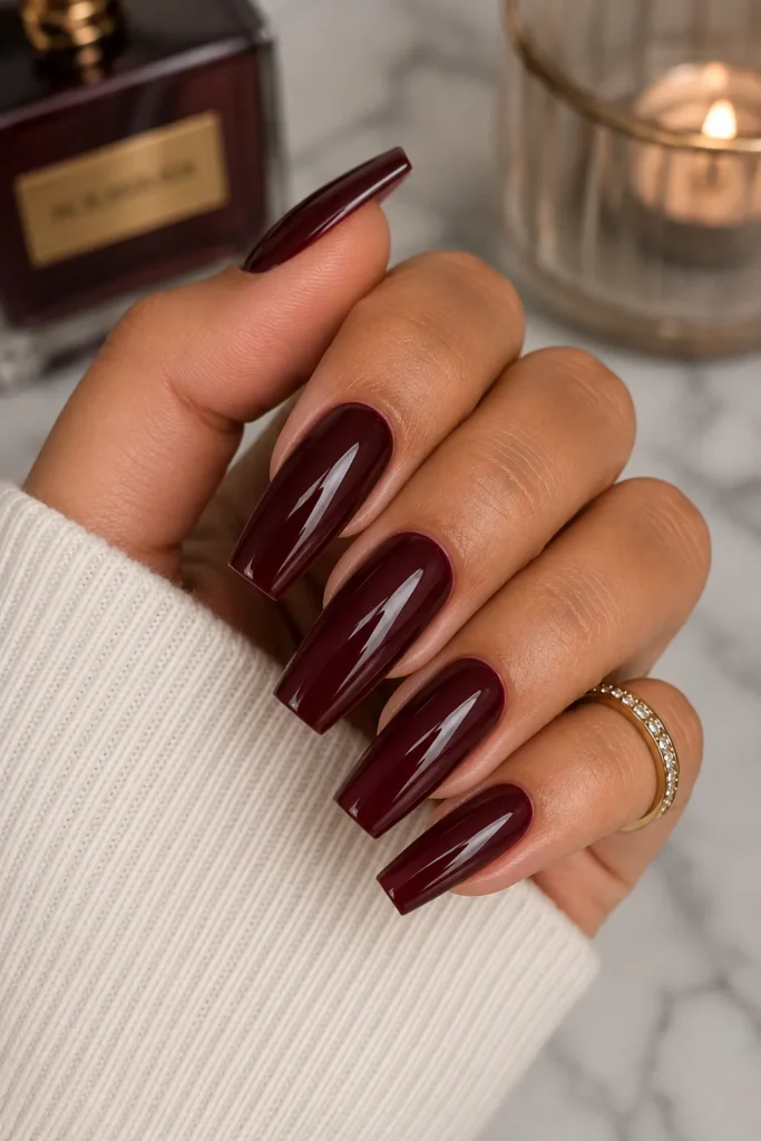 Burgundy Gloss Square Nails