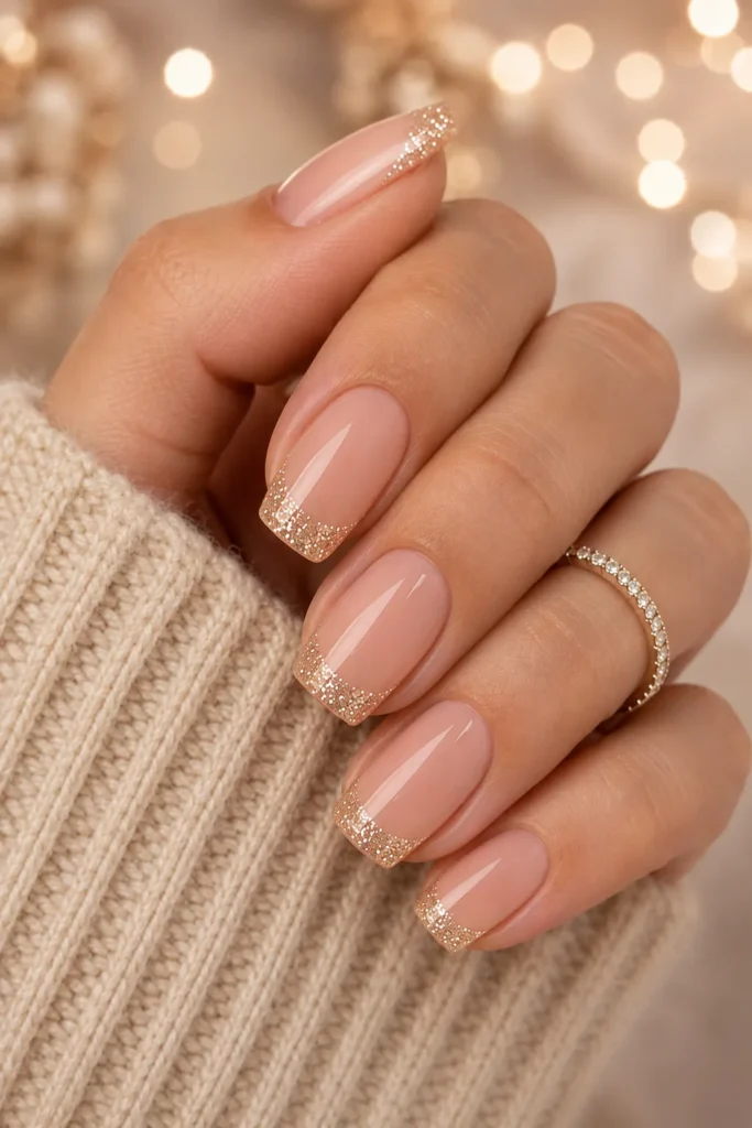 Champagne Glitter French Manicure