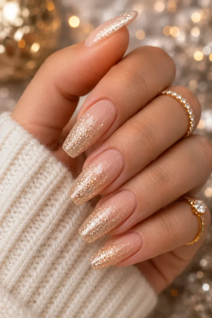 Champagne Glitter Ombre Nails