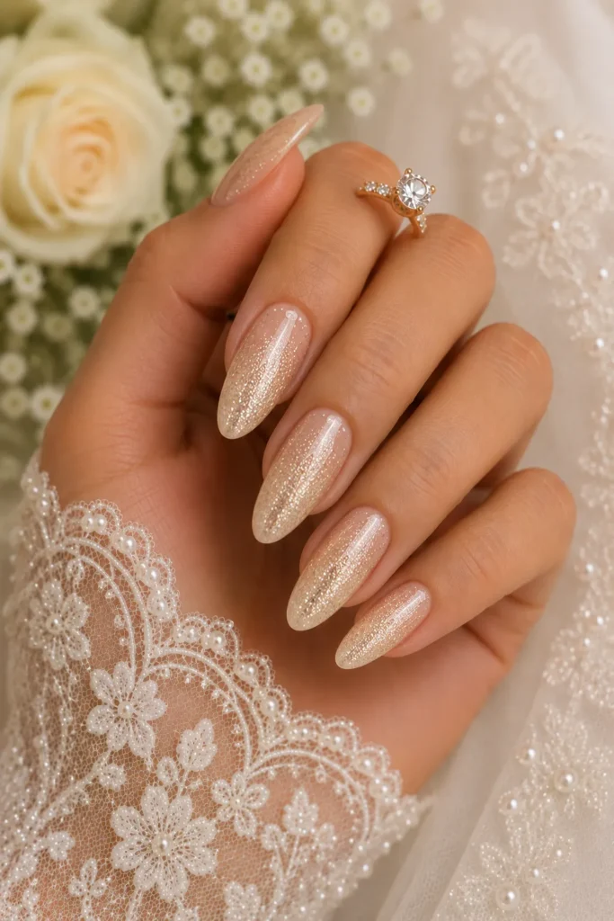 Champagne Glitter Wedding Nails