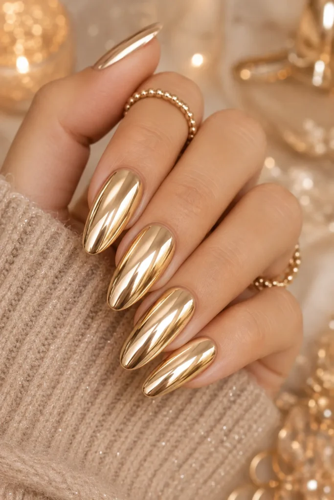 Champagne Gold Chrome Nails