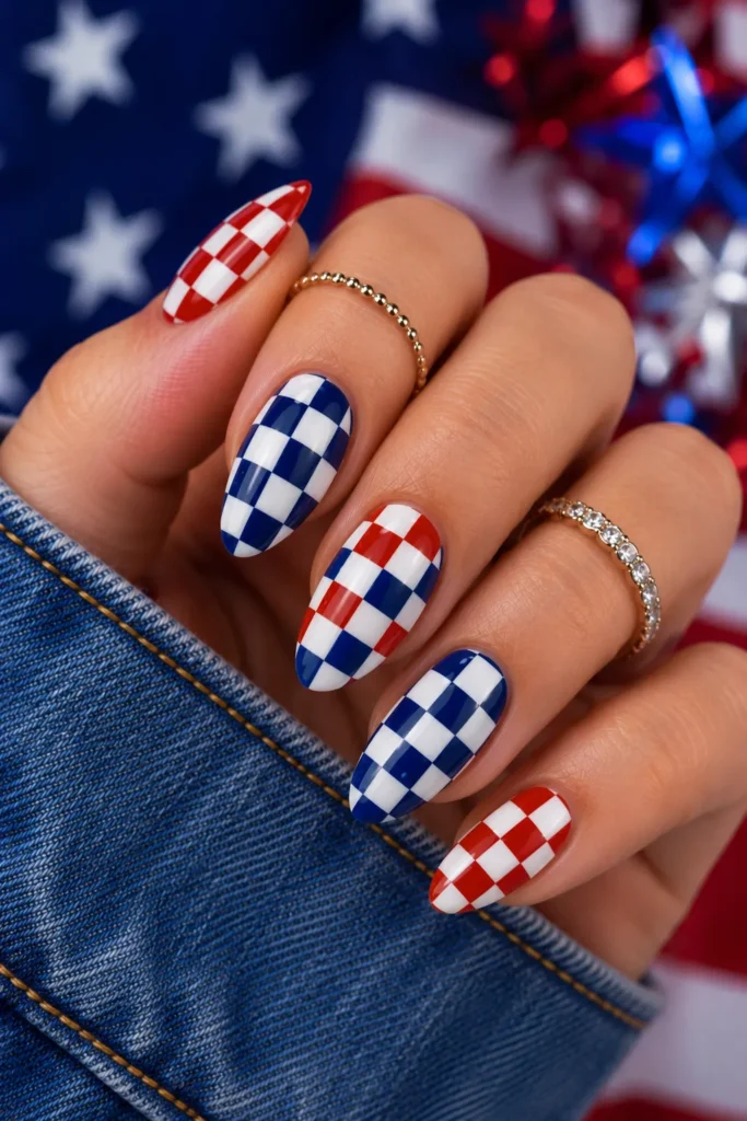 Checkerboard Patriotic Nails