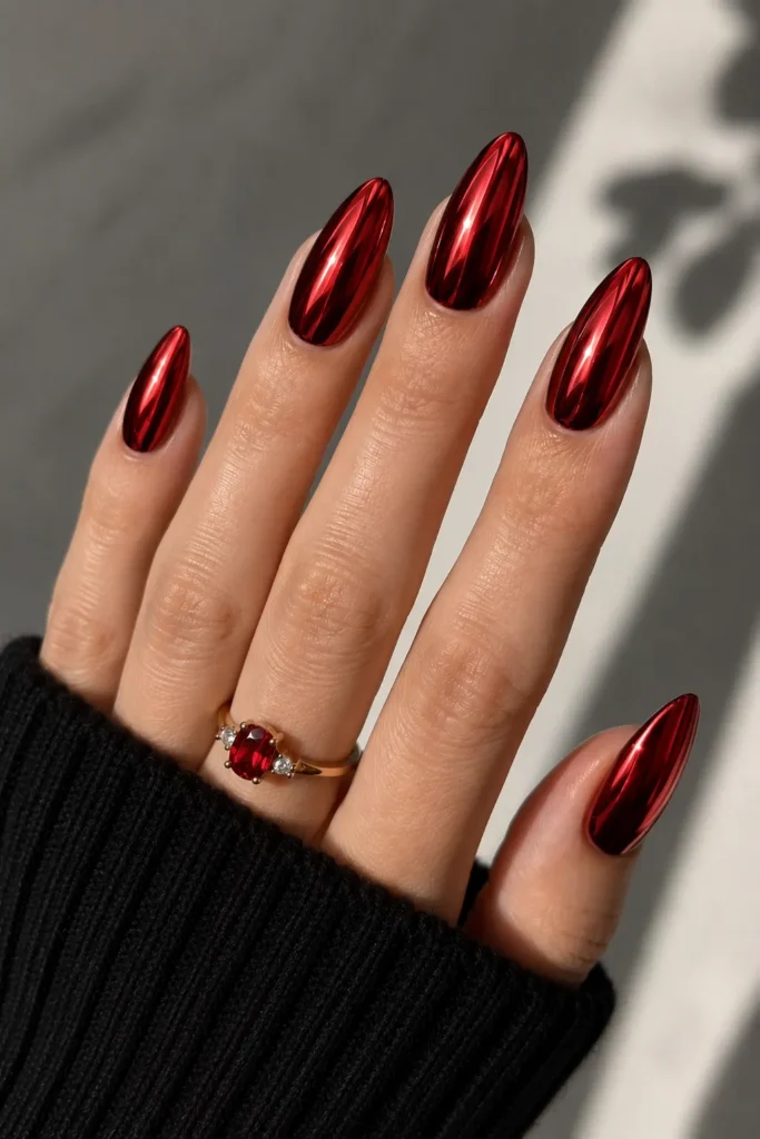 Cherry Red Chrome Nails