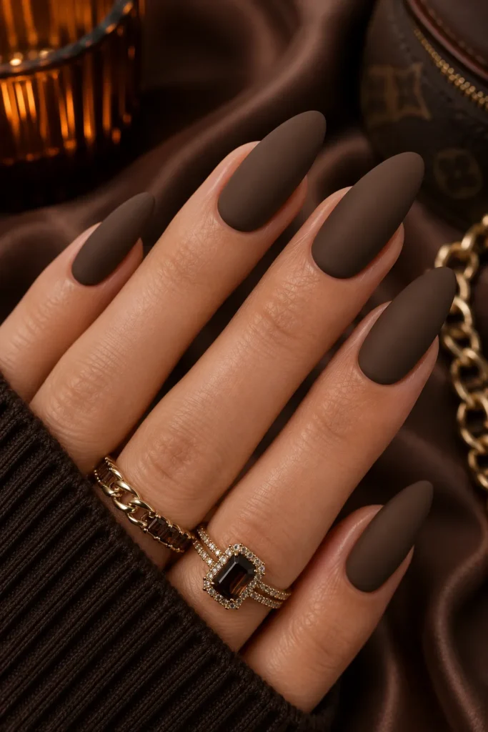Chocolate Brown Matte Nails