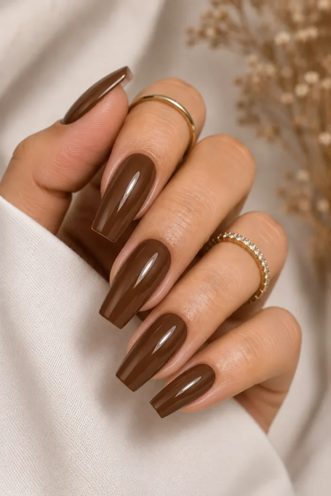Chocolate Brown Tapered Square Nails