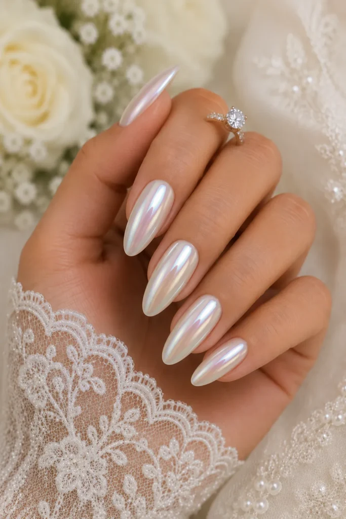 Chrome Pearl Bridal Nails