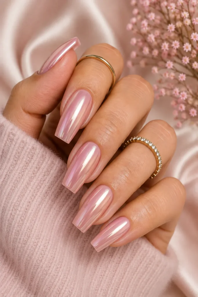 Chrome Pink Glazed Nails