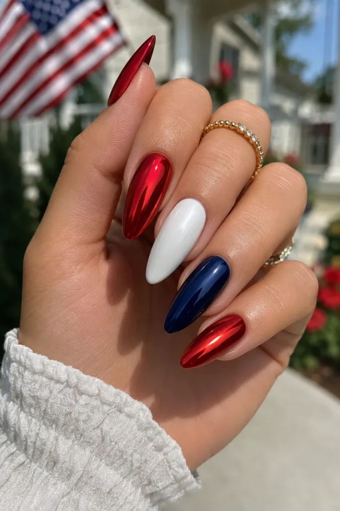 Chrome Red Labor Day Nails