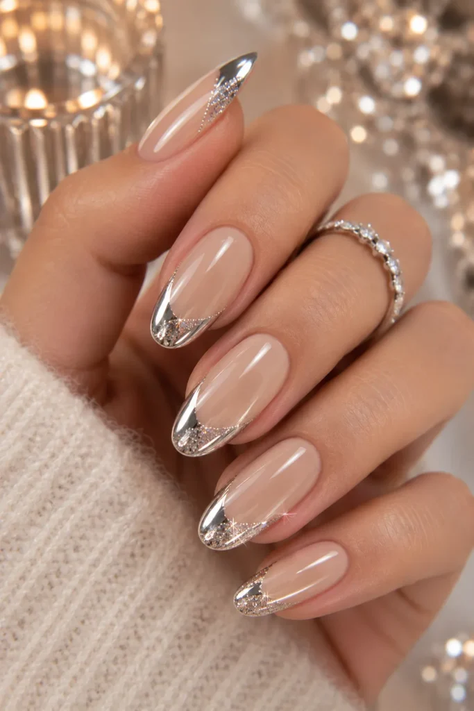 Chrome and Glitter French Tips