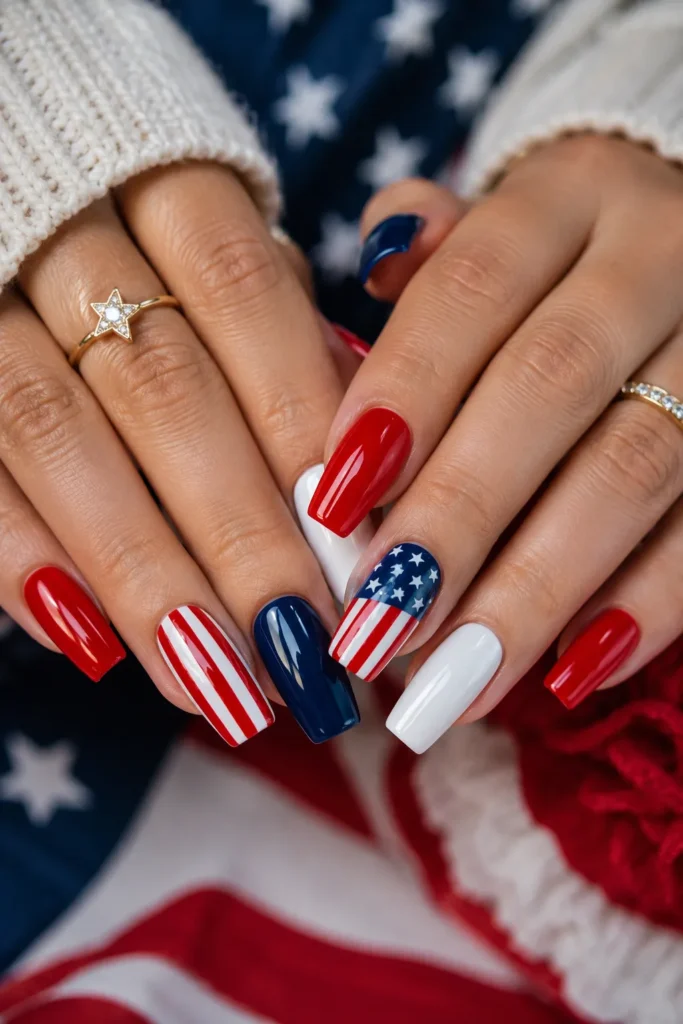 Classic American Flag Accent Nails