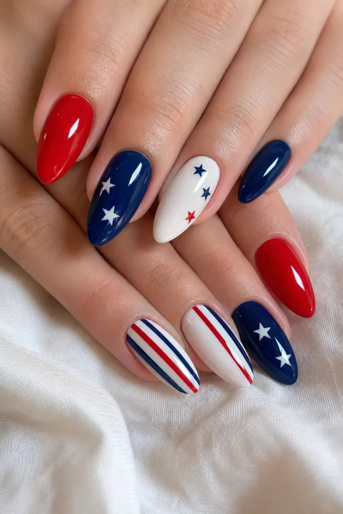 Classic Red, White, and Blue Labor Day Nails