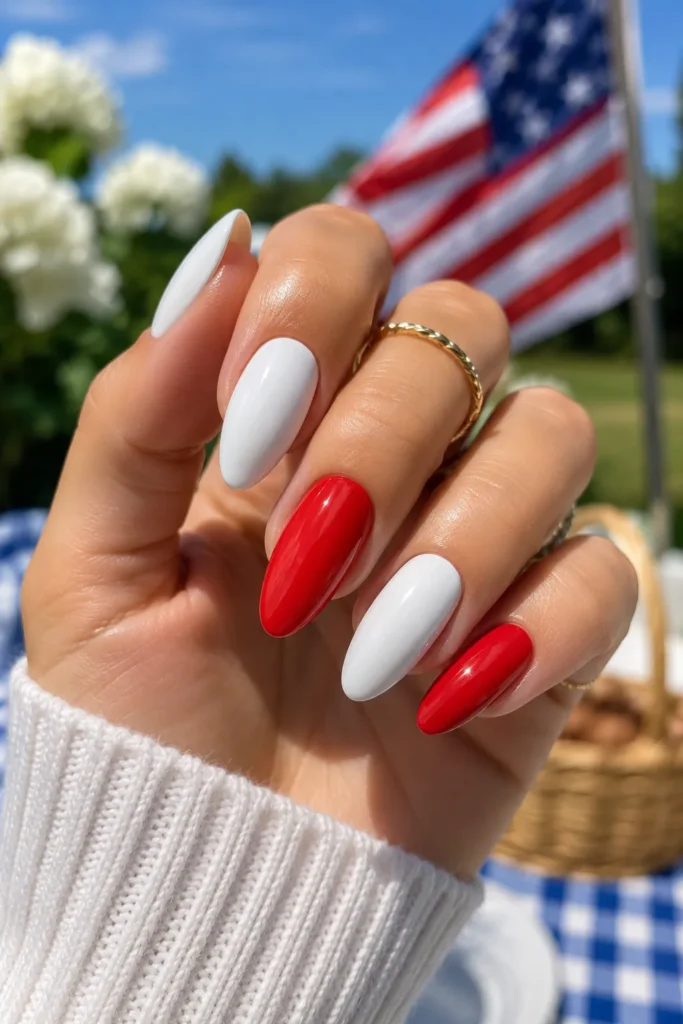 Classic Red and White Labor Day Nails