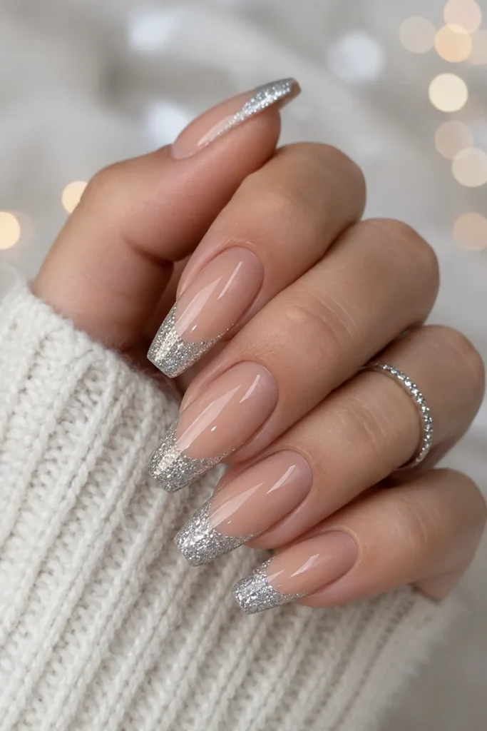 Classic Silver Glitter French Tips