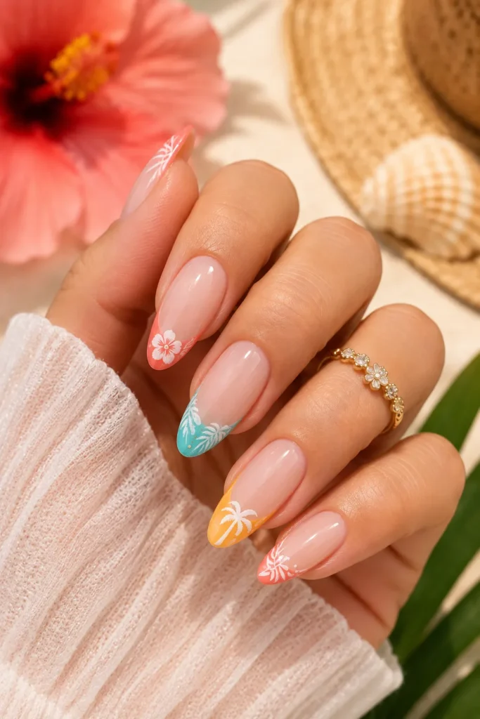 Classic Tropical French Tip Nails