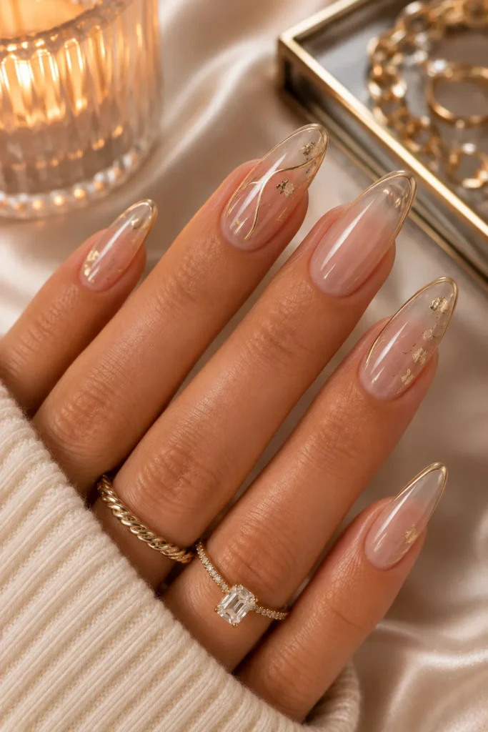 Clear Gloss Nails with Gold Details