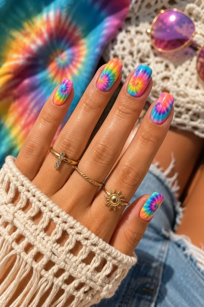 Colorful Tie-Dye Nails