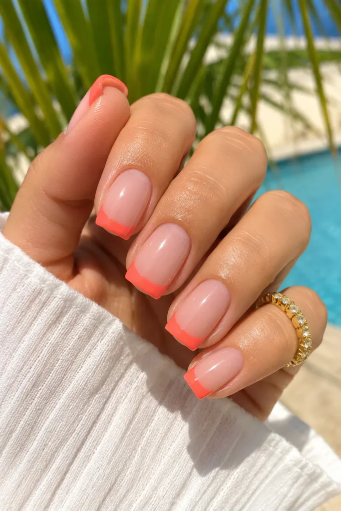 Coral Neon French Tips