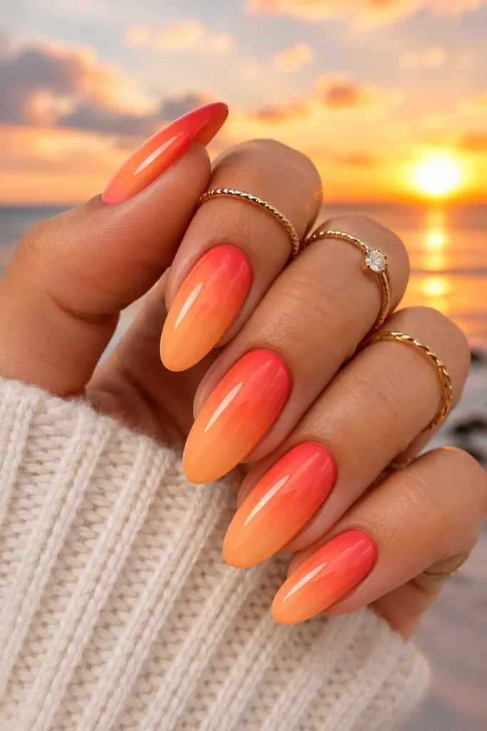 Coral Sunset Ombre Nails