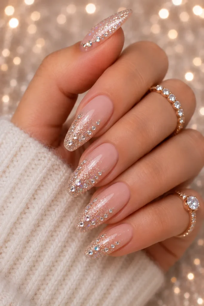 Crystal Accent Glitter Ombre Nails