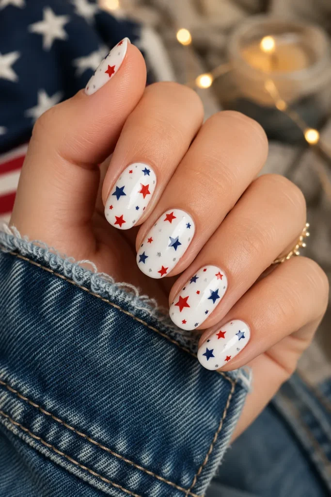 Cute Star Pattern Labor Day Nails
