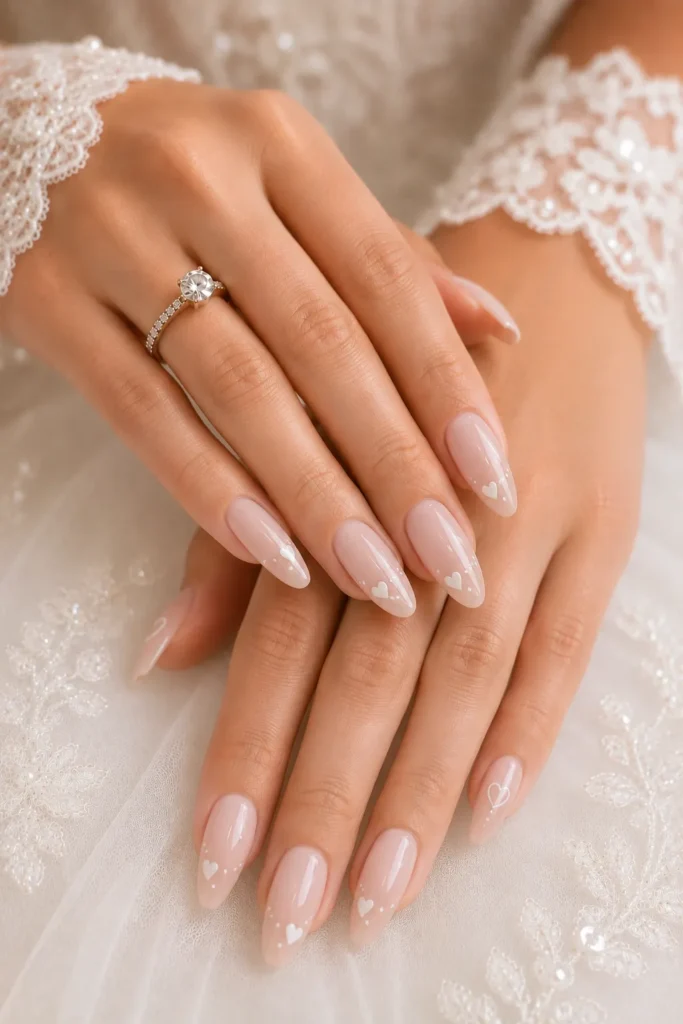 Delicate Heart Bridal Nails