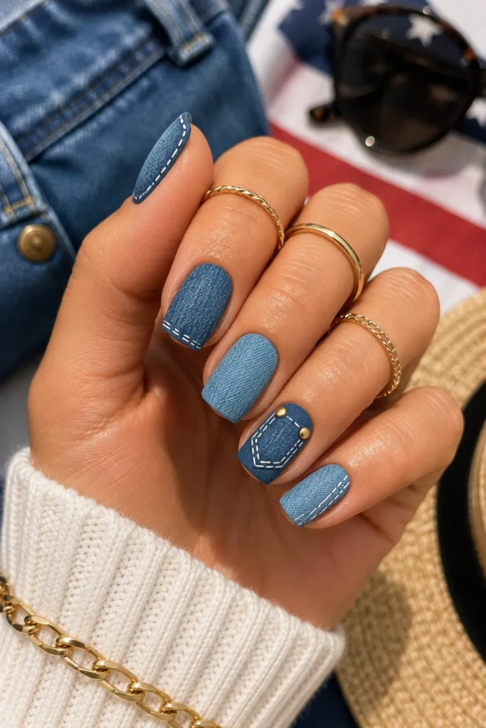 Denim-Inspired Blue Nail Art