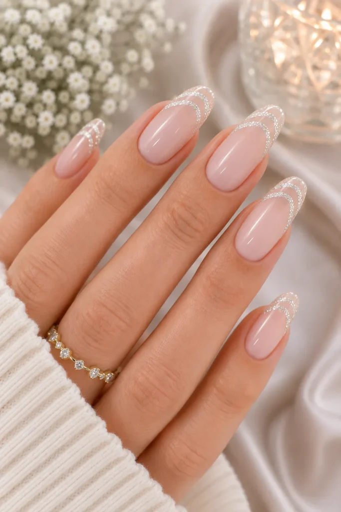 Double-Line Glitter French Nails