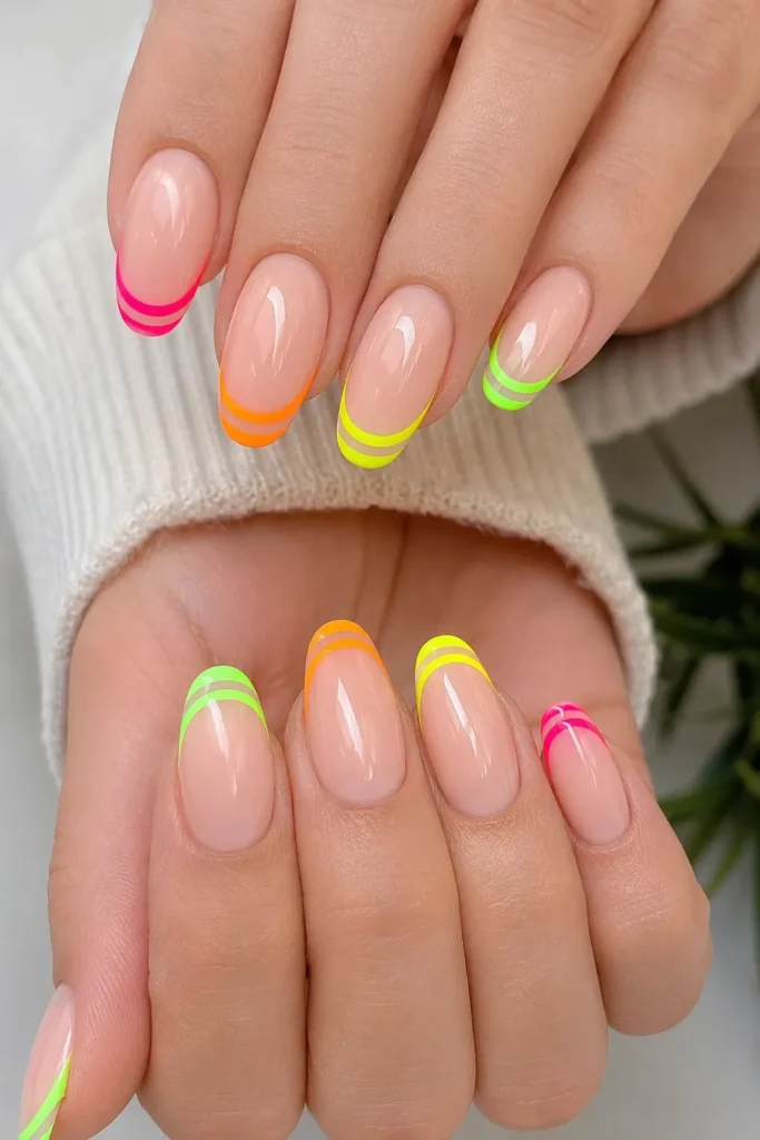 Double Line Neon French Tips