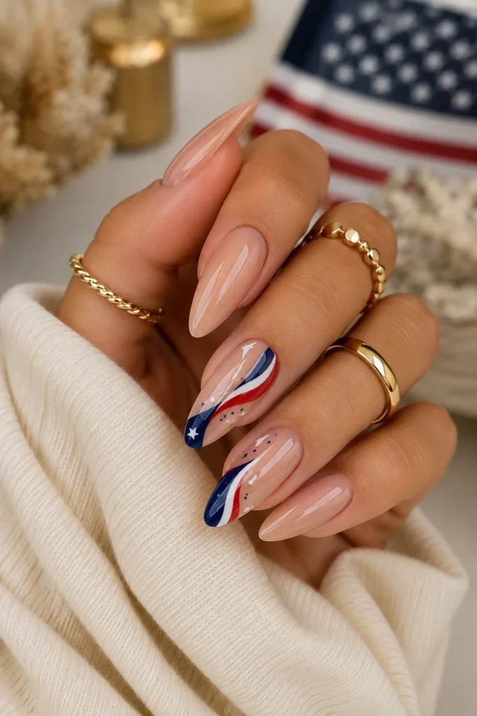 Elegant Nude and Patriotic Accent Nails