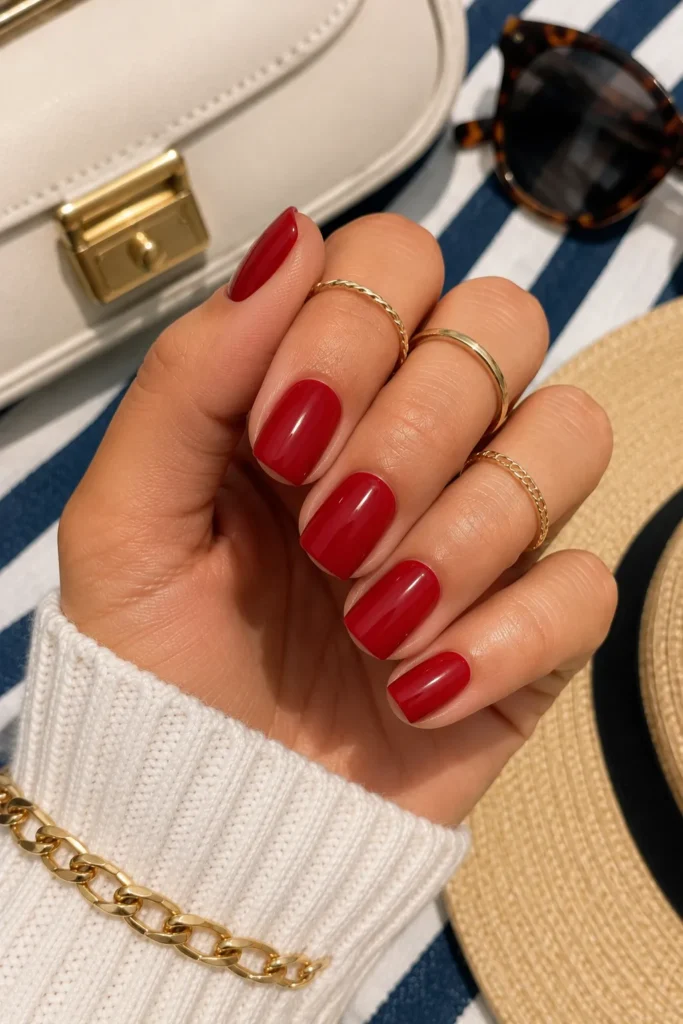 Elegant Short Square Red Nails