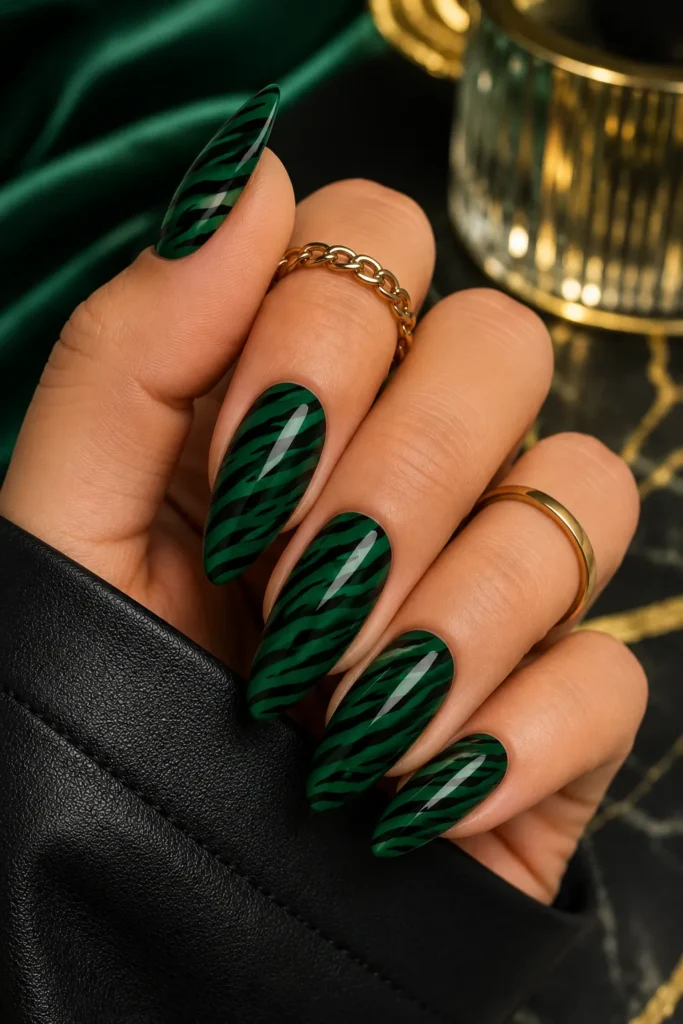 Emerald Green Zebra Print Nails
