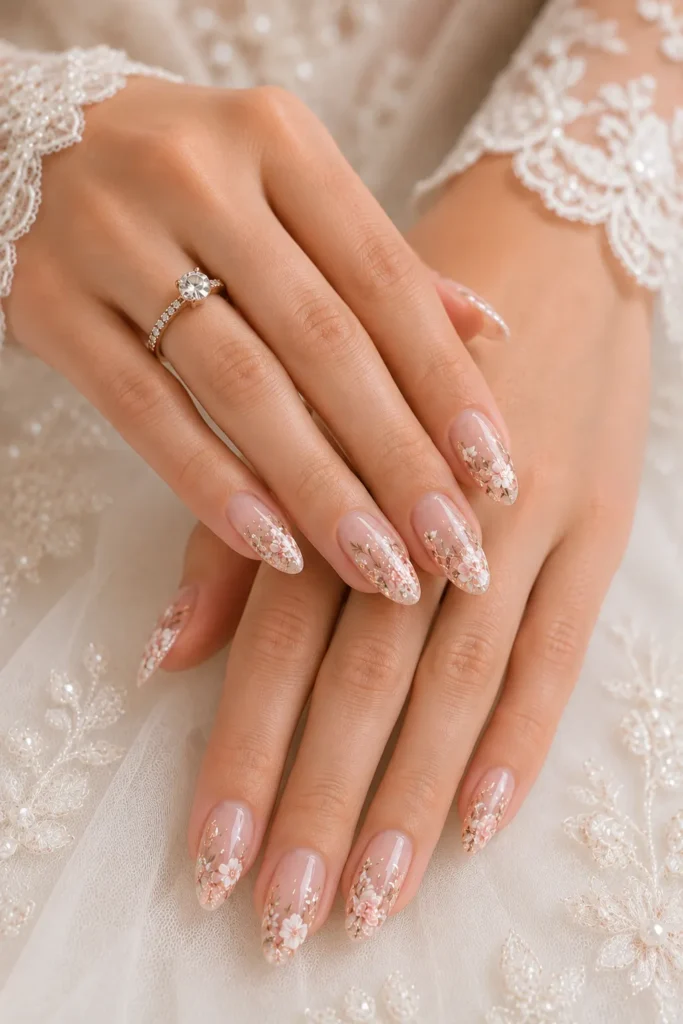 Floral Bridal Nail Art