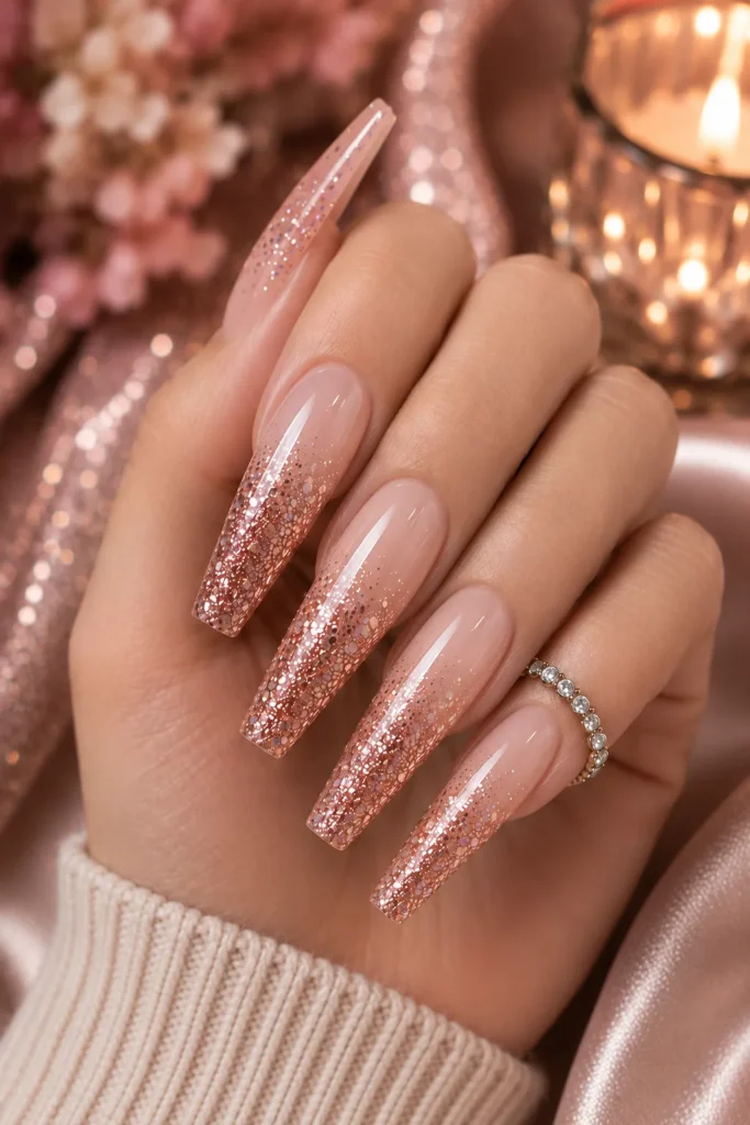Glitter Ombre Coffin Nails