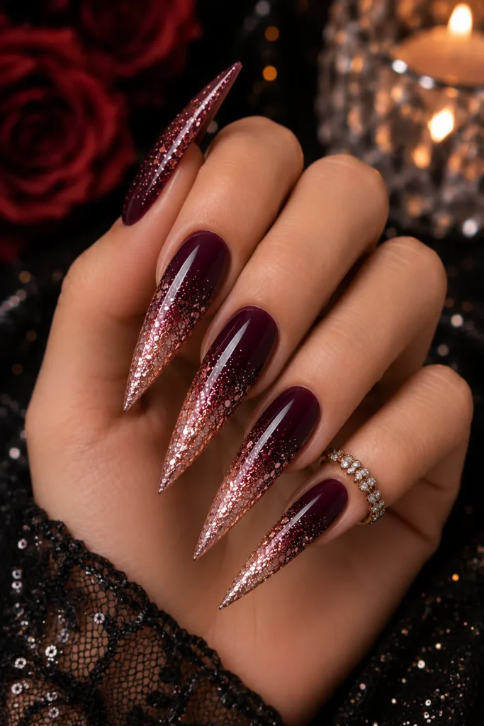 Glitter Ombre Stiletto Nails