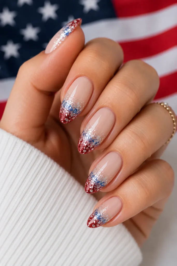 Glitter Patriotic Gradient Nails