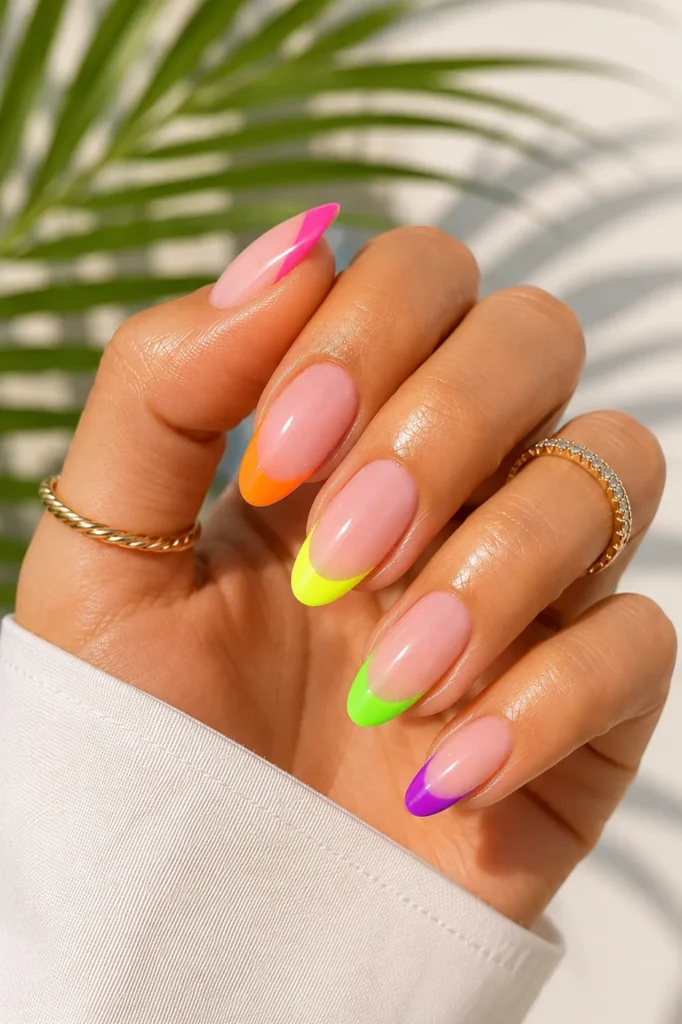 Glossy Neon French Tips