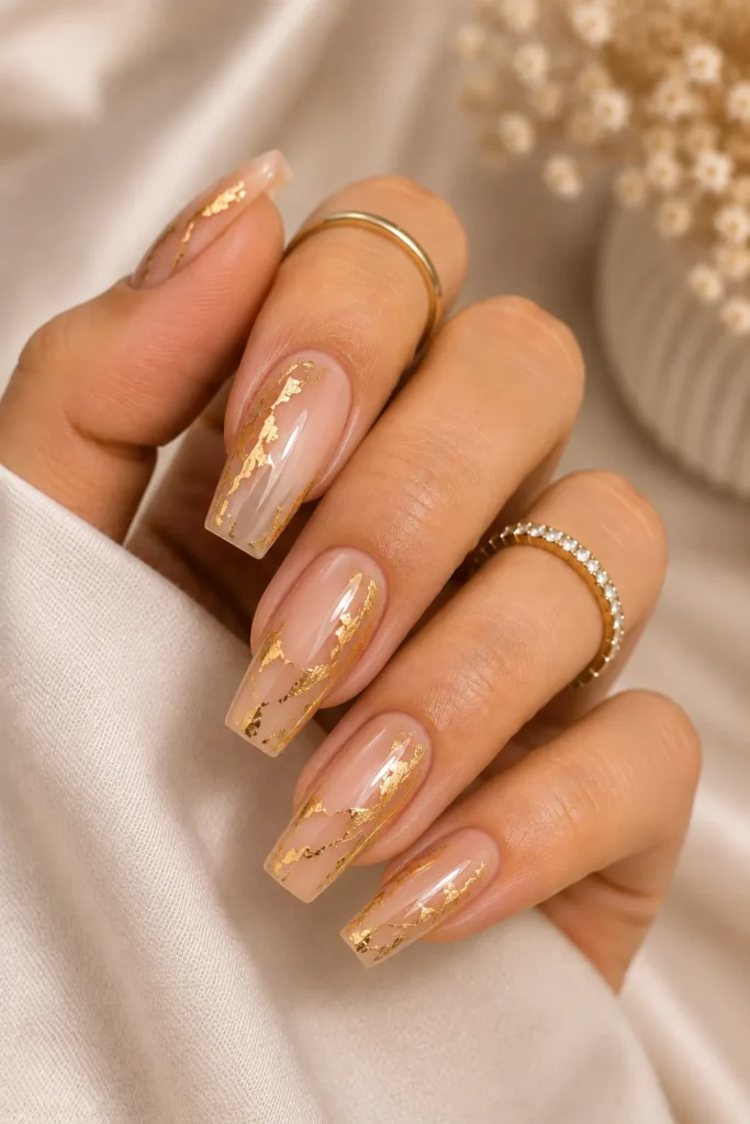 Gold Foil Accent Nails