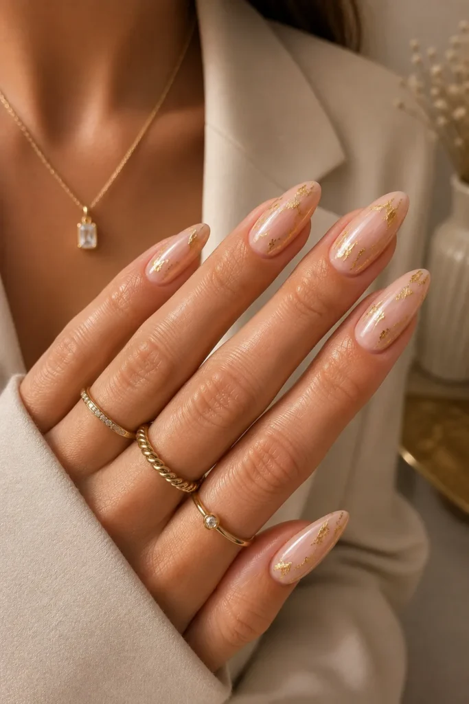 Gold Foil Gel Nails