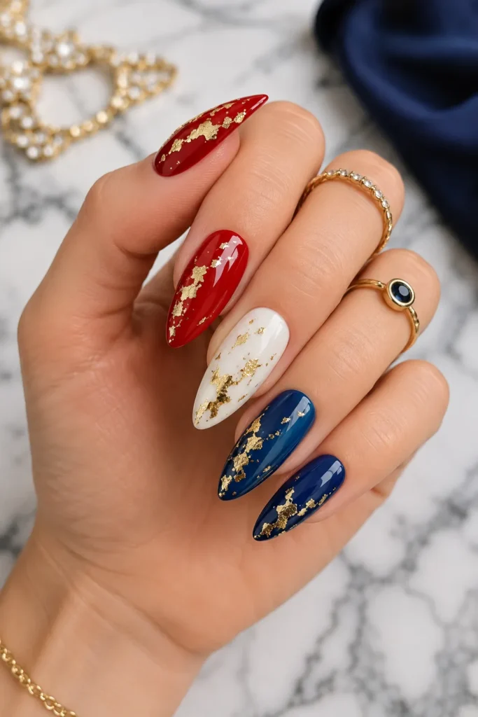 Gold Foil Patriotic Nails